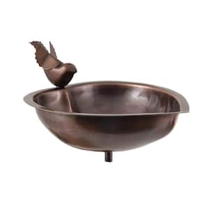 9 in. Dia, Antique Copper Heart Shaped Birdbath Bowl