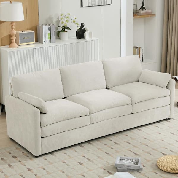 89 in. Cozy Double Cushion Chenille Rectangle 3-Seater Pillow Top Arm Cloud Sofa in Beige