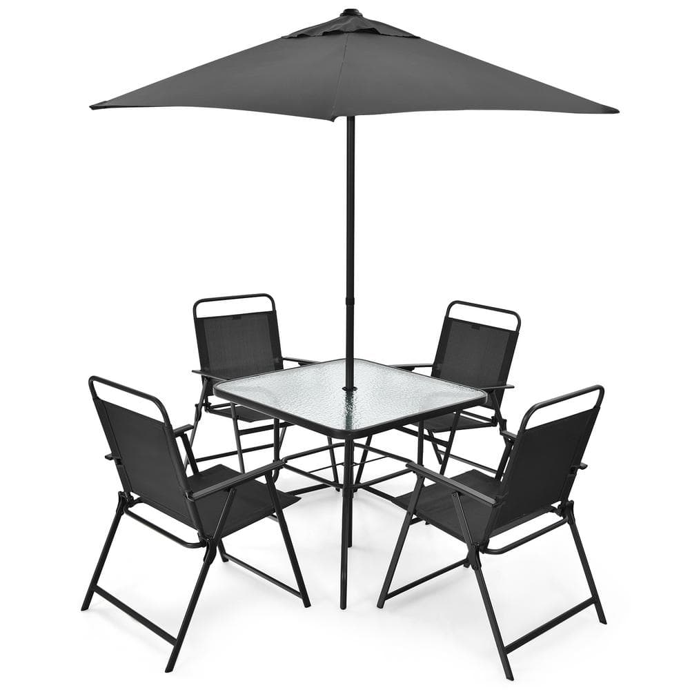 HONEY JOY 6Piece Grey Metal Square Outdoor Dinning Sets Garden Table