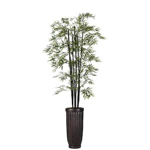 Artificial Faux Plastic 93 in. Tall Bamboo Tree with Decorative Black Poles and Fiberstone Planter