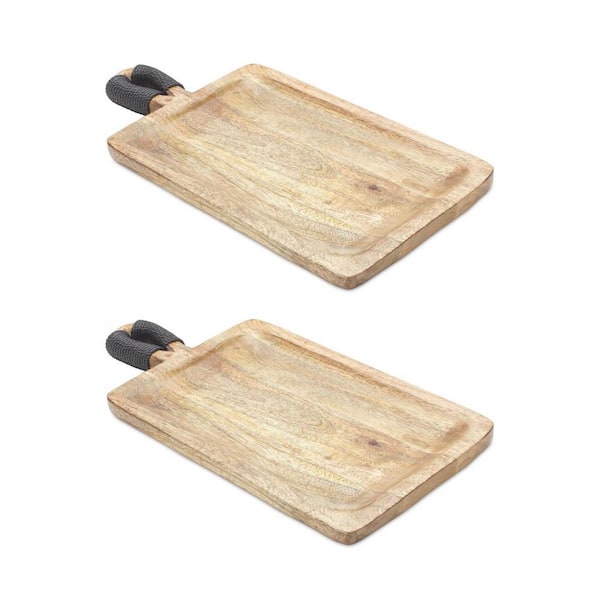 HomeRoots Brown Rectangle Wood 15.75 in. Decorative Tray Set of 2