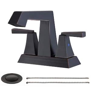 4 in. Centerset Double-Handle Bathroom Faucet with Pop-Up Drain Kit in Oil Rubbed Bronze