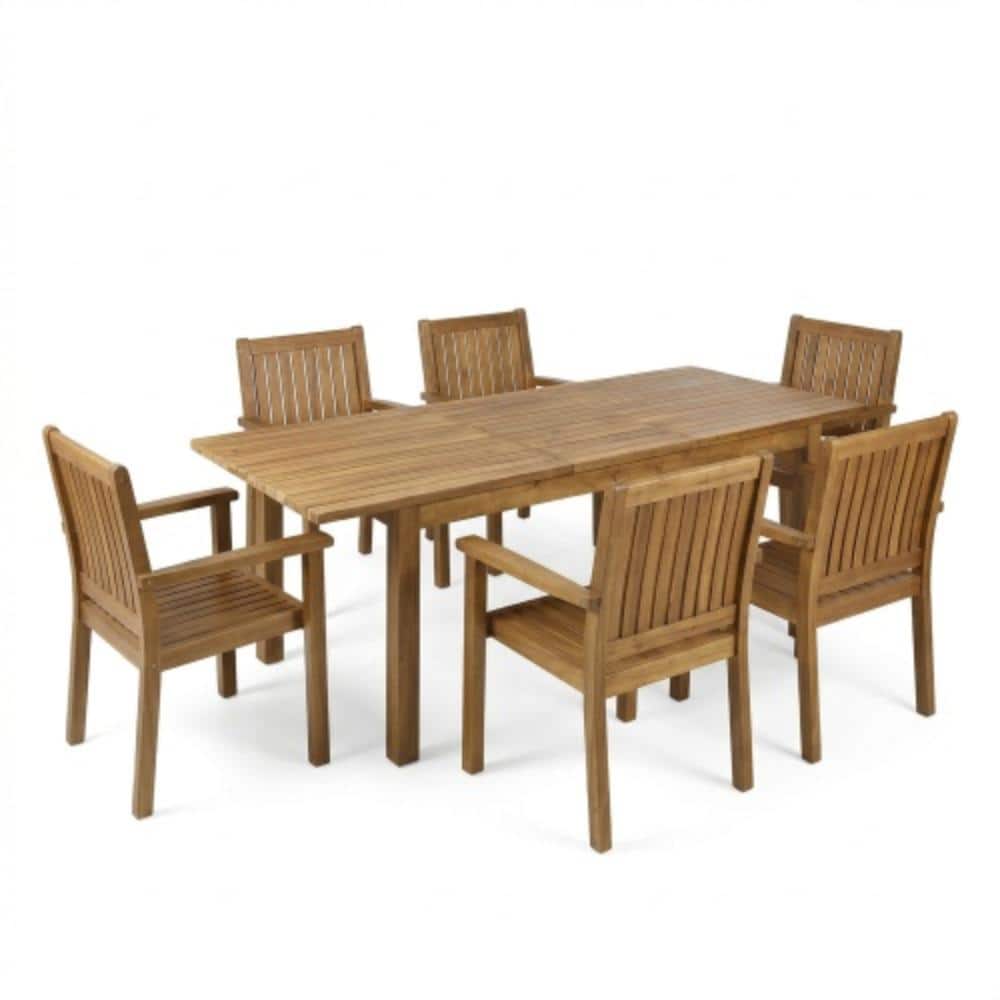 7-Piece Teak Acacia Wood Outdoor Dining Set