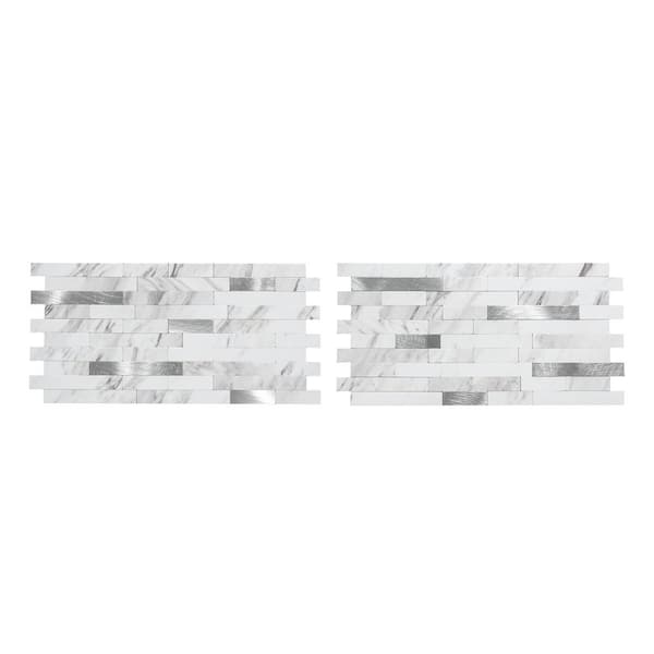 Aspect Collage 11.75 in. x 6 in. Metal and Composite Peel and Stick Backsplash in Marble Shine (2-Pack)