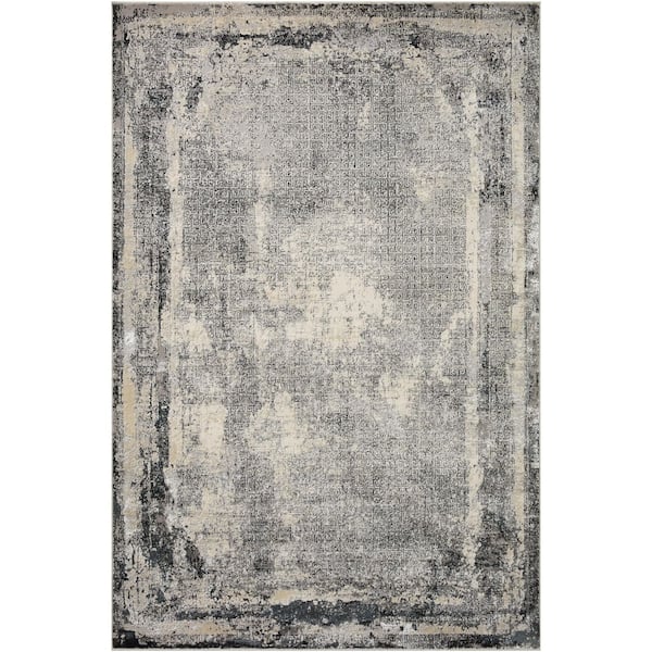 Home Decorators Collection Warner Grey/Charcoal 5 Ft. 2 In. x 7 Ft. 7 In. Distressed Distressed Abstract Area Rug