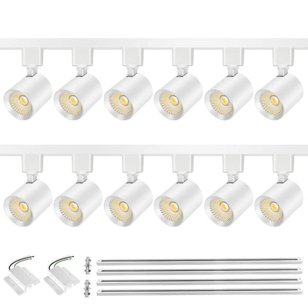 13.4 ft. 12-Light H-Type White Integrated LED Ceiling Mounted Hardwired Track Lighting Kit with Cylinder Swivel Head