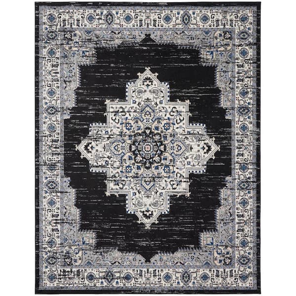Nourison Passion Black Ivory 8 ft. x 10 ft. Bordered Transitional Area Rug