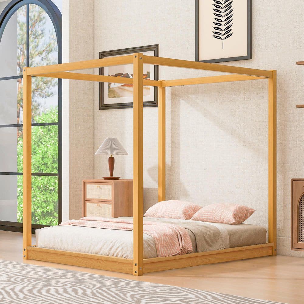 Natural Brown Wood Frame Queen Platform Bed with Support Legs price history on PriceWatchPro