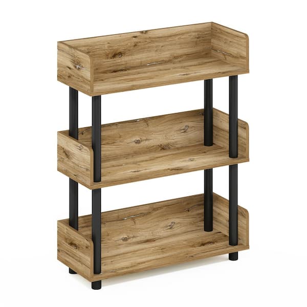 Furinno Turn-and-Tube 29.61 in. Tall Flagstaff Oak/Black 3-Shelf Etagere Bookcase