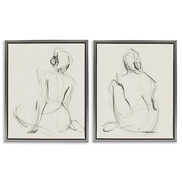 Sitting Female Figure Drawing by Victoria Barnes 2 Piece Gray Floater Frame People Graphic Art Print 21 in. x 17 in.