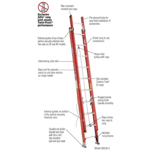 28ft Fiberglass Ladder w/ V-Pole Grip & Hooks