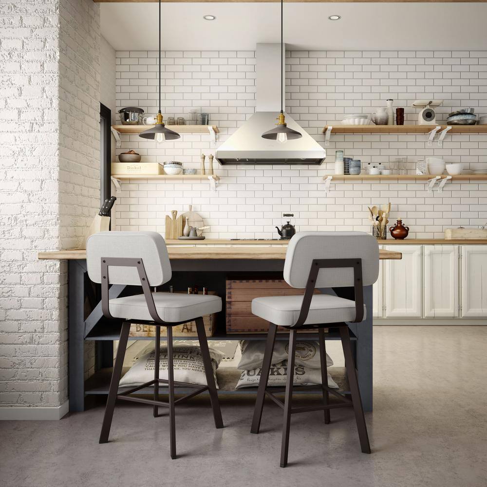 Clarkson 32'' Pale Gray and Dark Brown Metal Swivel Stool