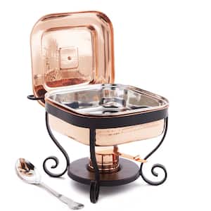 11 in. x 10 in. x 9 in. Hammered Copper Chafing Dish and 3 Qt. Stainless Steel Spoon