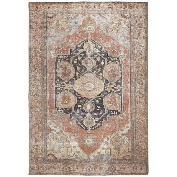 HomeRoots 5 x 8 Blue and Orange Abstract Area Rug