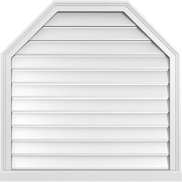 Ekena Millwork 34" x 34" Octagonal Top Surface Mount PVC Gable Vent: Functional with Brickmould Sill Frame