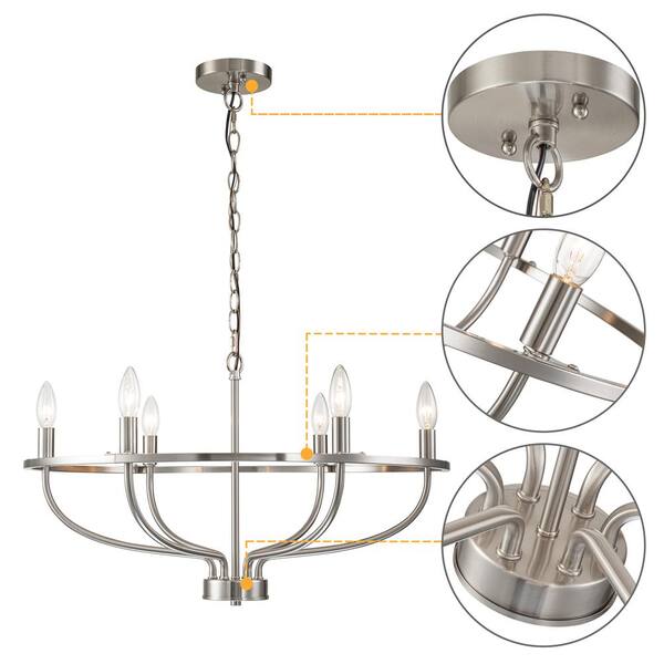 C Cattleya 6-Light Satin Nickel Wagon Wheel Farmhouse