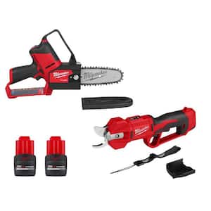 M12 FUEL 6 in. 12V Lithium-Ion Brushless Electric Cordless Battery Pruning Saw HATCHET w/Pruner Shears, (2) Batteries