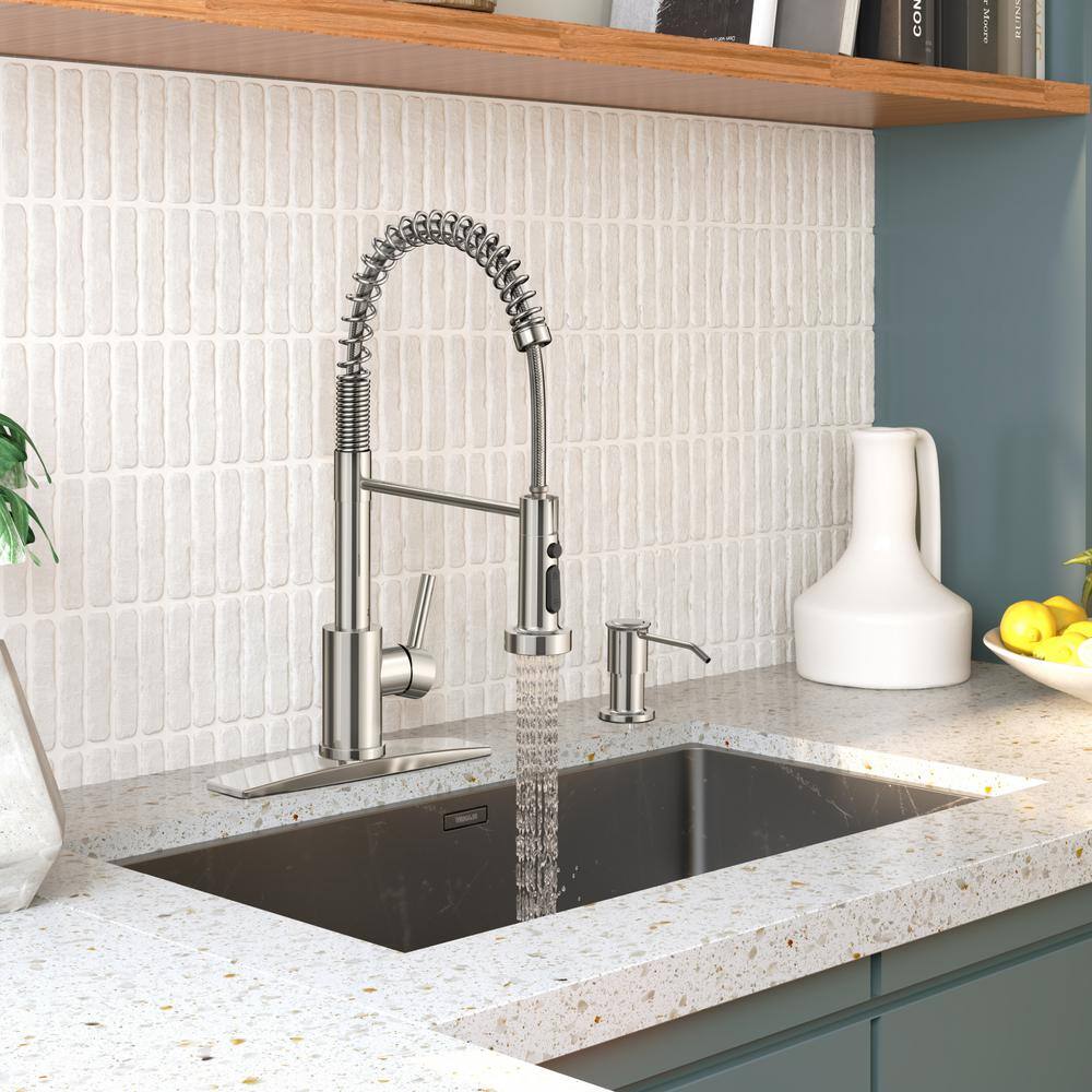 Chrome High-Arc Kitchen Faucet with Pull-Out Spray and Soap Dispenser