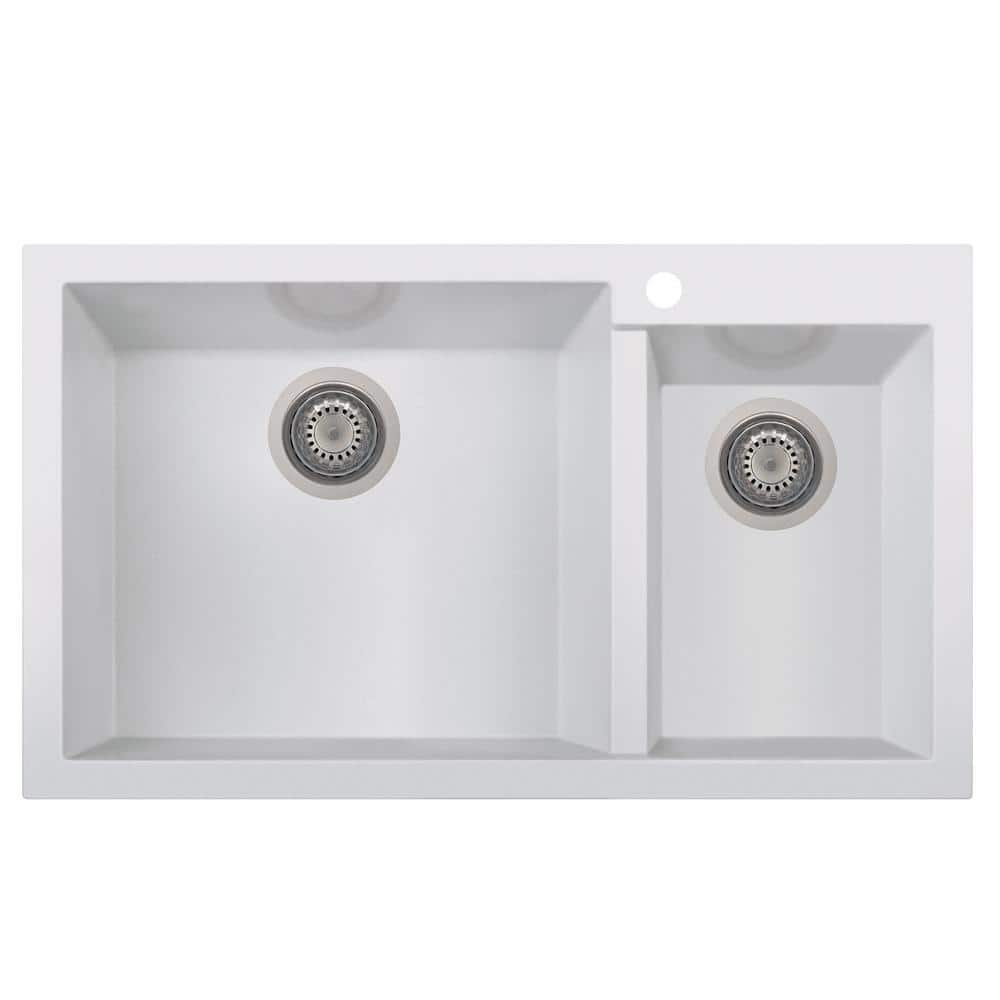 White 34" Double Bowl Drop-In Granite Composite Kitchen Sink