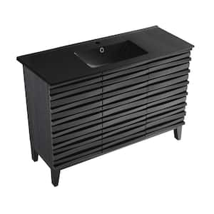 Cascade 48 in. Black Oak Bathroom Vanity in Black with Ceramic Sink Top