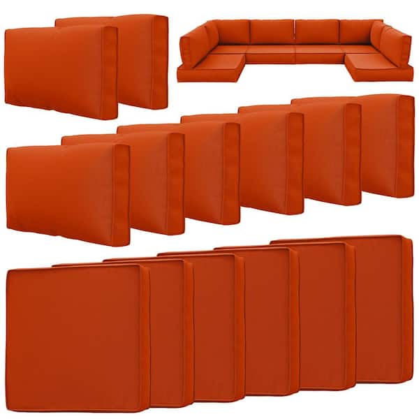 26 in. x 26 in. x 5 in. (14-Piece) Deep Seating Outdoor Sectional Replacement Cushion Orange