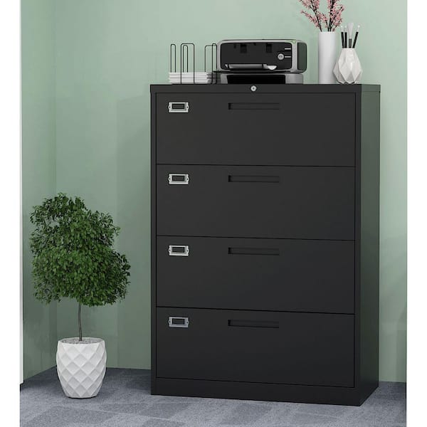 Mlezan 4 Drawer Lateral Cabinet Black Metal Storage Cabinets For Letter Legal Files In 15 7 D X 35 W 52 3 H Dbks2022129b The