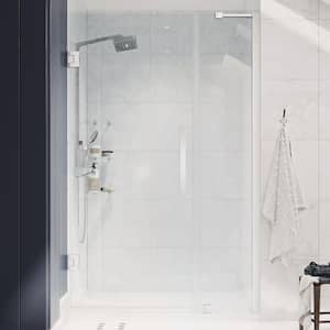 Tampa-Pro 40in. L x 36in. W x 75in. H Alcove Shower Kit w/Pivot Frameless Shower Door in Chrome w/Shelves and Shower Pan