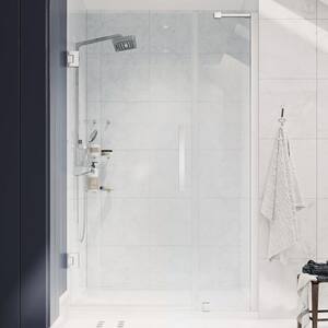 Tampa-Pro 38 in. L x 32 in. W x 72 in. H Alcove Shower Kit w/Pivot Frameless Shower Door in CHR w/Shelves and Shower Pan