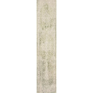 Astra Machine Washable Ivory Green 2 ft. x 10 ft. Center medallion Traditional Runner Area Rug