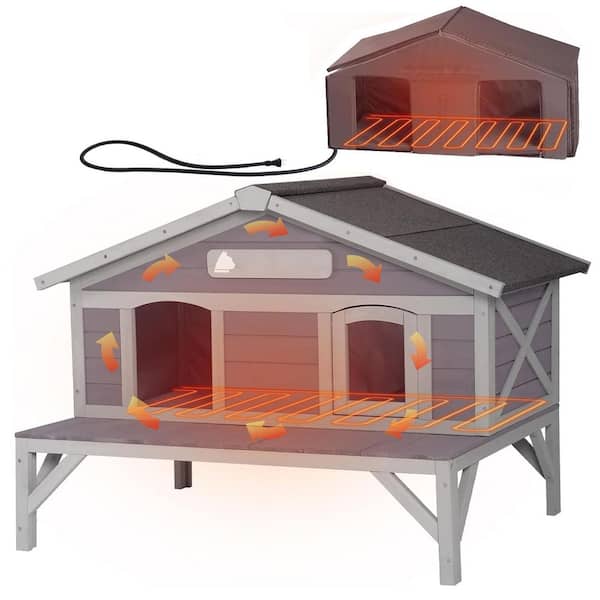 aivituvin Wooden Heated Cat House with Insulation, Outdoor Cat Shelter with Heating Pad, Outside Waterproof Feral Cat House