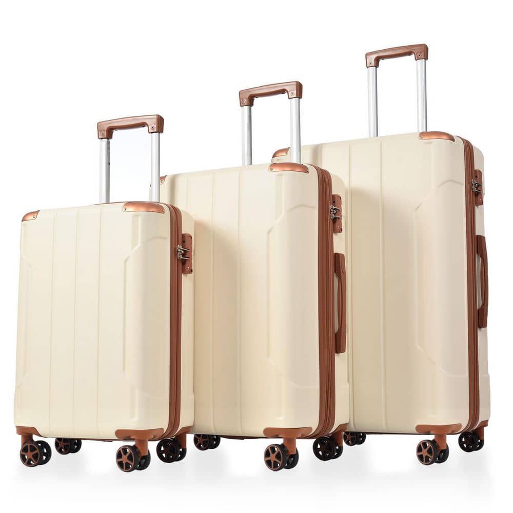 Merax 3 Bags 3-Piece White and Brown Expandable ABS Hardshell
