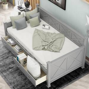 Gray Twin Size X-shaped Frame Daybed with 2 Large Drawers
