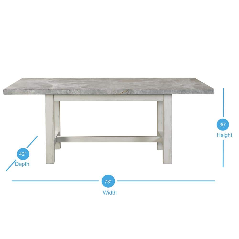 Gray Marble Top Rectangular Dining Table with White Wood Base