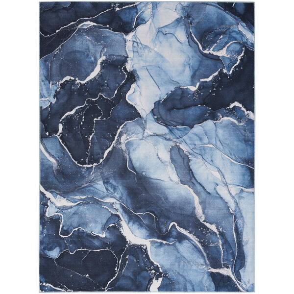 Inspire Me! Home Decor Daydream Navy Blue 5 ft. x 7 ft. Contemporary