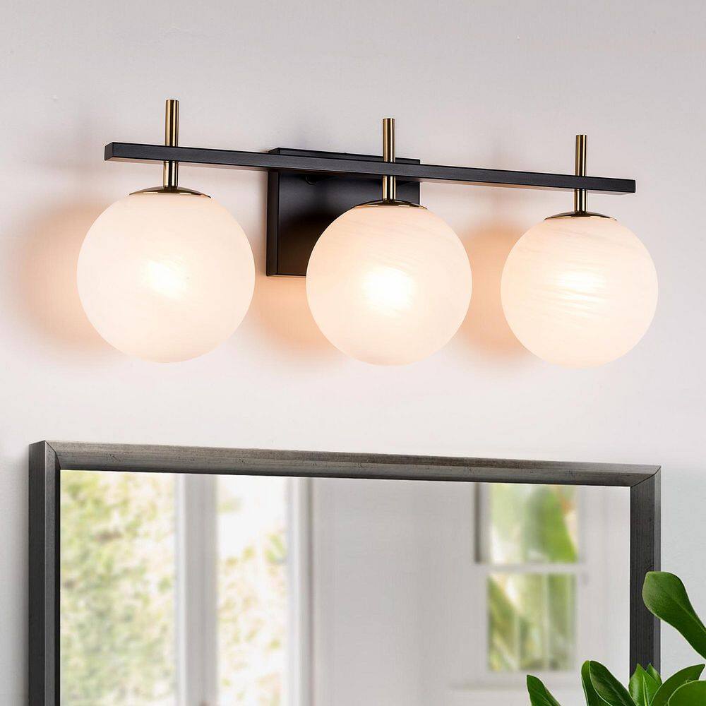 Raleigh 22 in. 3-light Modern Black Dimmable Vanity Light With White Cloud Glass Lampshade price history on PriceWatchPro