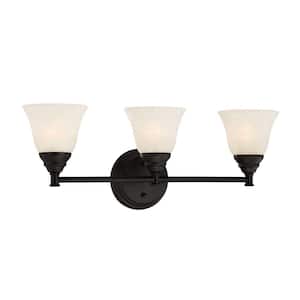 Kendall 23.25 in. 3-Light Oil Rubbed Bronze Transitional Vanity with Alabaster Glass Shades