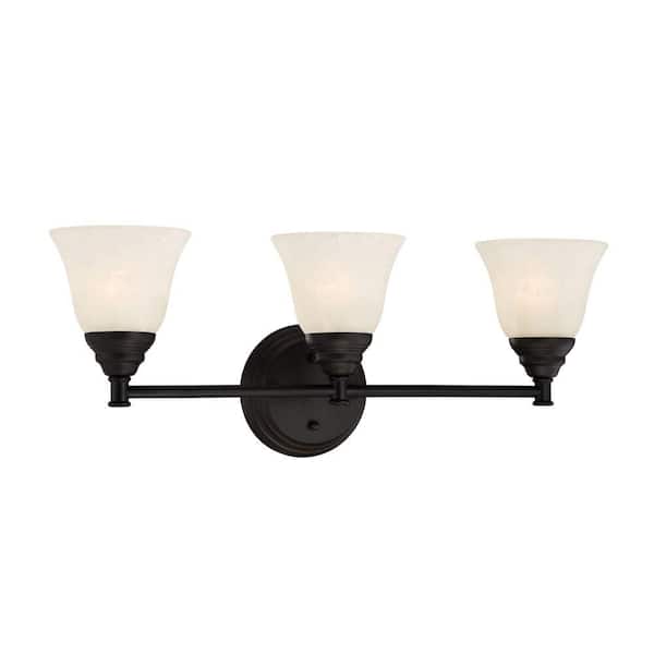 Designers Fountain Kendall 23.25 in. 3-Light Oil Rubbed Bronze Transitional Vanity with Alabaster Glass Shades