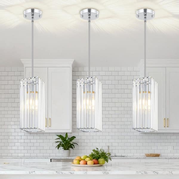 ZSMIHDOH 1-Light Chrome Luxury Pendant Light, Rectangle Crystal