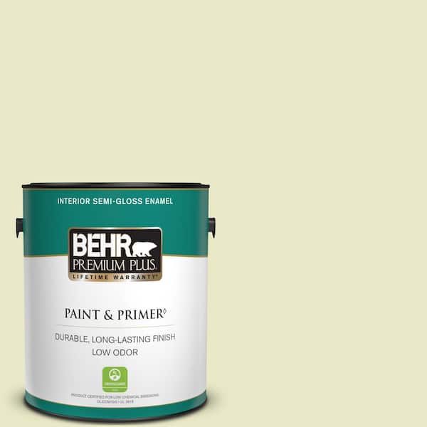 BEHR PREMIUM PLUS 1 gal. #PPU9-16 Pale Celery Semi-Gloss Enamel Low Odor Interior Paint & Primer