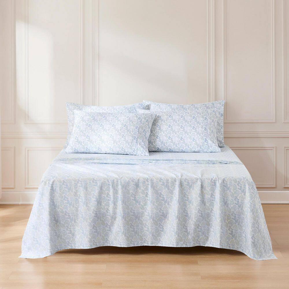 Botanical Leaf and Floral 6-Piece Set Blue Farmhouse Microfiber Queen Sheet Set price history on PriceWatchPro