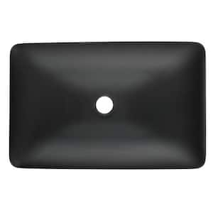 22 in . Corner Bathroom Sink Matte Black Glass Rectangle Vessel Bathroom Sink with Faucet and Pop-Up Drain