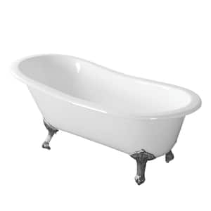 67 in. Cast Iron Single Slipper Clawfoot Bathtub in White with Feet in Polished Chrome