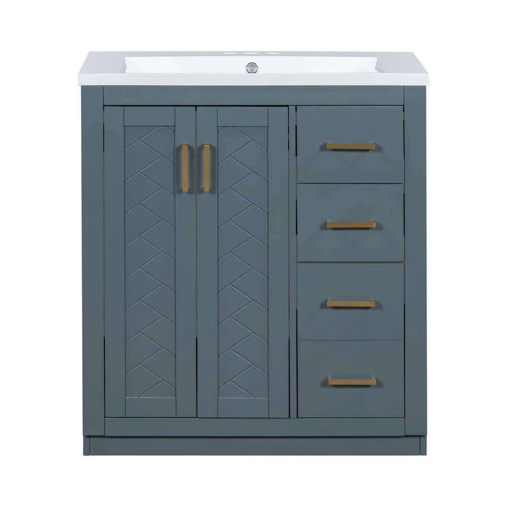 30 in. W x 18 in. D x 34 in. H Freestanding Bath Vanity in Navy Blue w/Whit