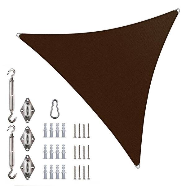 COLOURTREE 22 ft. x 22 ft. x 22 ft. Triangle Pro Ring Sun Shade Sail with Hardware Kit-Brown