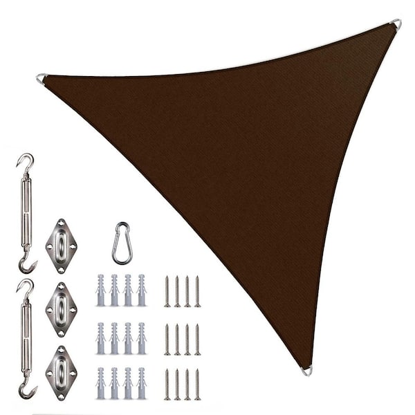 Unbranded 16 ft. x 16 ft. x 16 ft. Triangle Pro Ring Sun Shade Sail with Hardware Kit-Brown