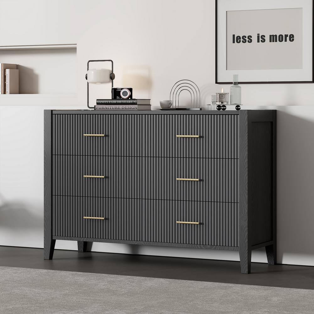 Harper Bright Designs Black 6 Drawer 48 In Wide Dresser With Metal   Black Harper Bright Designs Dressers Lhc080aab 64 1000 