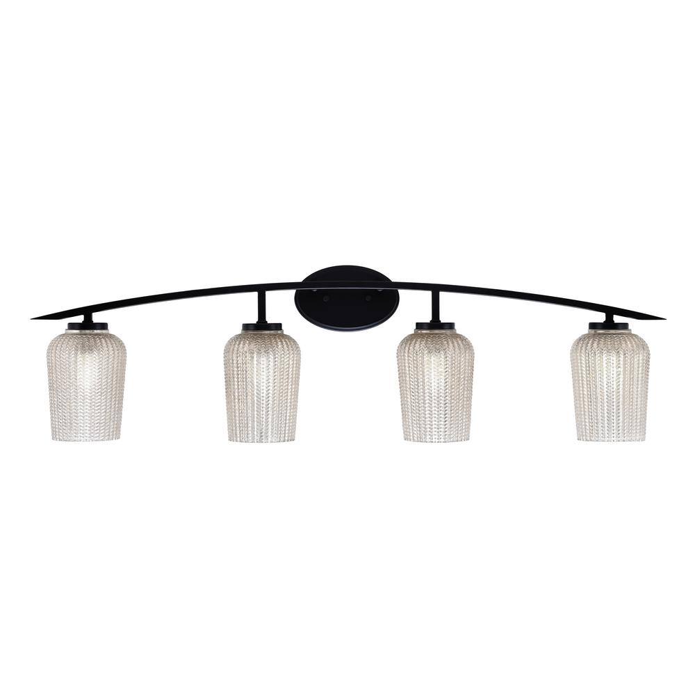 Siena 40 in. 4-Light Matte Black Vanity-Light with 5 in. Silver Textured Gl