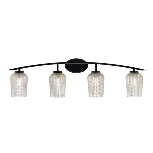 Unbranded Siena 40 in. 4-Light Matte Black Vanity-Light with 5 in. Silver Textured Glass Shades No Bulbs Included
