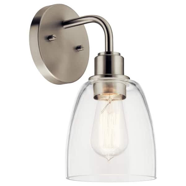 KICHLER Meller 11.25 in. 1-Light Brushed Nickel Bathroom Indoor Wall Sconce Light with Clear Glass