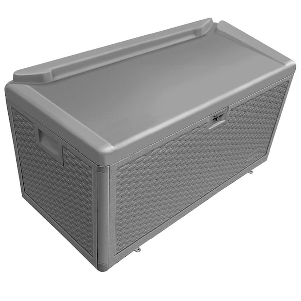 Hampton Bay 73 Gal. Grey Resin Wicker Outdoor Storage Deck Box with Lockable Lid